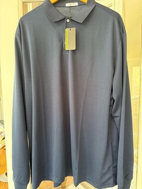Pinspark NWT Long Sleeved Men's Dark Navy Polo Shirt - Classic Collared Knit